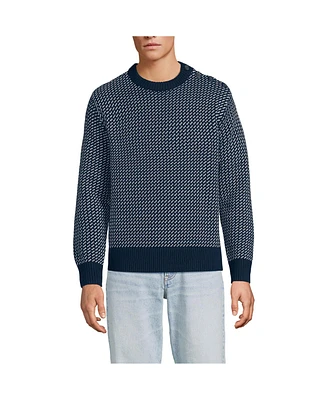 Lands' End Men's Drifter Jacquard Button Up Crewneck Sweater