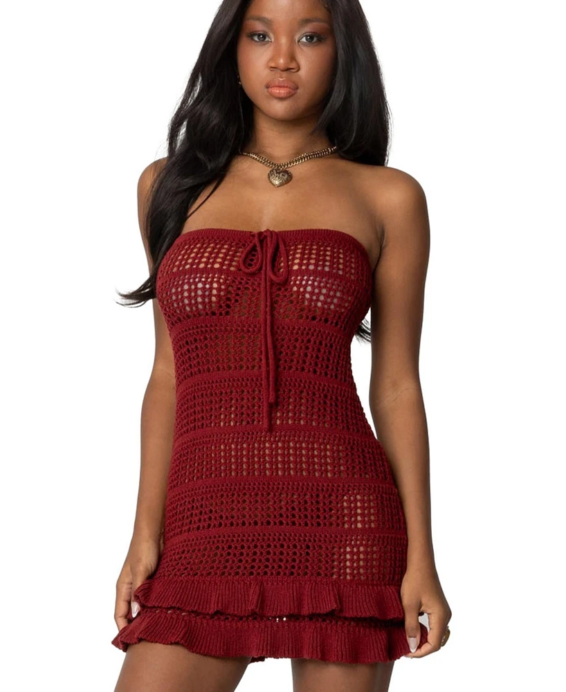 Edikted Womens Brooke Crochet Strapless Mini Dress