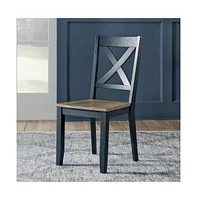 Lakeshore X Back Side Chair- Navy (Rta) in Wirebrushed Navy w/ Wood Tone Top