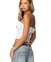 Edikted Womens Litsa Ruffled Linen Look Corset