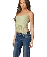 Edikted Womens Asymmetric Lace Halter Top