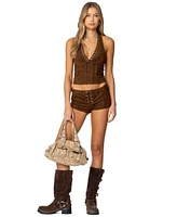 Edikted Women's Sloane Faux Suede Halter Top