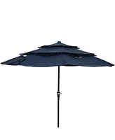 10 ft Outdoor Patio Umbrella with Tilt and Crank - 3-Tier Vented Outdoor Table Umbrella - Navy Blue