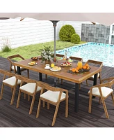 Acacia Wood Dining Table 8-Person Patio Table with Umbrella Hole and Adjustable Foot Pads