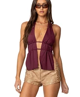 Edikted Womens Nikole Split Front Backless Halter Top