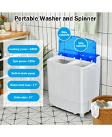 13Lbs Portable Compact Mini Twin Tub Washing Machine with Drain Pump Spinner-Blue