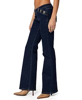 Edikted Womens Alison Low Rise Flared Jeans