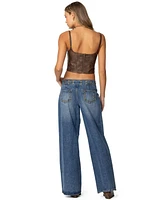 Edikted Womens Stud & Grommet Low Rise Jeans