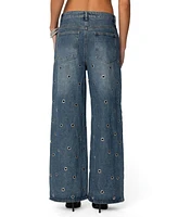 Edikted Womens Jainie Grommet Low Rise Jeans