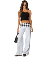 Edikted Womens Beth Gingham Fold Over Pants