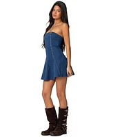 Edikted Womens Fara Strapless Denim Mini Dress