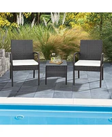 2 Pieces Patio Wicker Dining Armchair Set with Soft Zippered Cushion