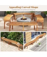 Outdoor Curved Acacia Wood Fire Pit Bench with Slatted Seat-Set of 2