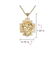 Bling Jewelry Unisex Yellow Gold Plated Pendant Necklace with Jesus Christ Cross Medallion