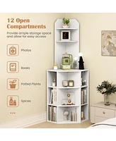 6-Tier Corner Shelf 63" Tall Corner Bookshelf with 2 Usb Ports & Charging Station