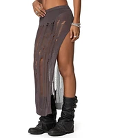 Edikted Womens Jaynie Distressed Knit Maxi Skirt