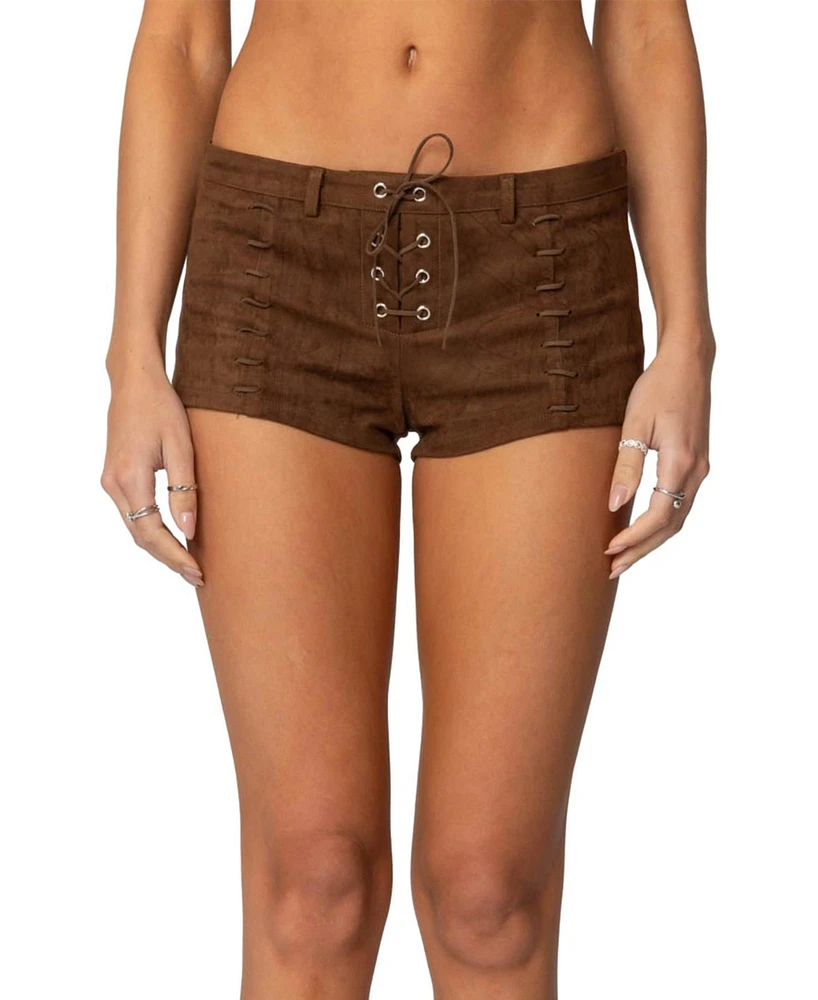 Edikted Womens Sloane Faux Suede Micro Shorts