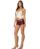 Edikted Womens Melaney Faux Leather Micro Shorts