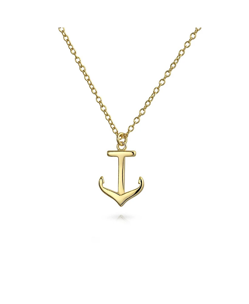 Bling Jewelry Minimalist Nautical Boat Anchor Pendant Necklace Gold Plated Silver 16"