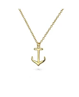 Bling Jewelry Minimalist Nautical Boat Anchor Pendant Necklace Gold Plated Silver 16"