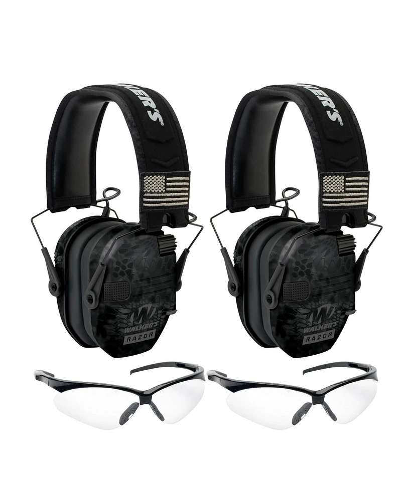 Walker's Razor Slim Electronic Earmuff (Kryptek Camo) and Glasses (2-Pack)