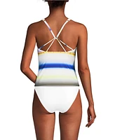 Lands' End Women's Long Tugless High Neck Strappy Back Tankini Swimsuit Top