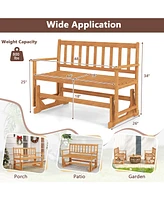 2-Person Outdoor Acacia Wood Glider Bench Patio Swing Rocking Loveseat