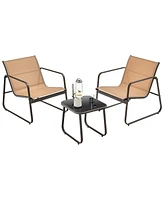 Gymax 3PCS Conversation Set Outdoor Metal Chair & Table Tempered Glass Top Patio