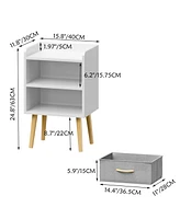 24.80"Nightstand With Collapsible Fabric Drawer, 2-Tier Storage End Table, Wood Side Table with Storage Cabinet for Kids, Adults