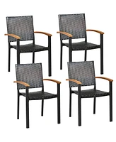 Set of 4 Outdoor Patio Pe Rattan Dining Chairs with Powder-coated Steel Frame