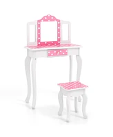 Princess Pretend Play Makeup Dressing Table with Cute Polka Dot Print Fun Vanity Set for Kids