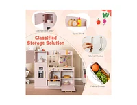 Kids Kitchen Playset with Chalkboard, Ice Maker, Sink & Light-Up Microwave Fun Pretend Cooking Toy