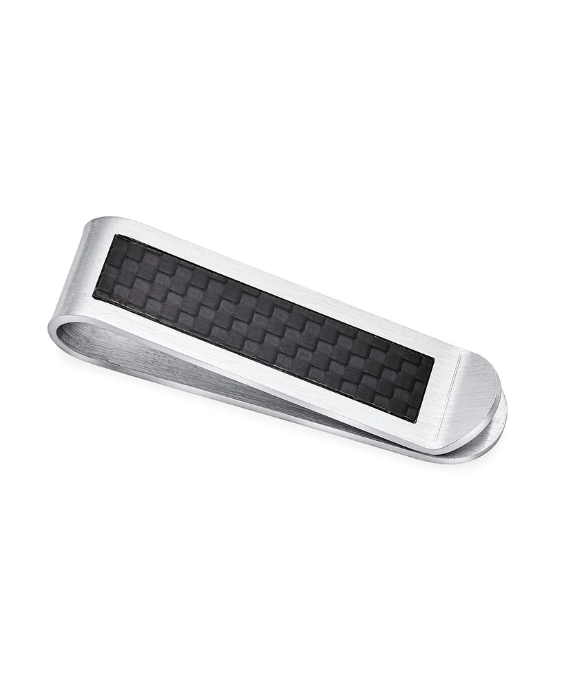 Bling Jewelry Two Tone Black Weave Carbon Fiber Money Clip Card Holder for Men