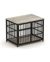 Furniture style dog crate wrought iron frame door with side openings, Rustic Brown