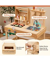 Wooden Barbecue Grill Playset with Play Food and Open Shelves