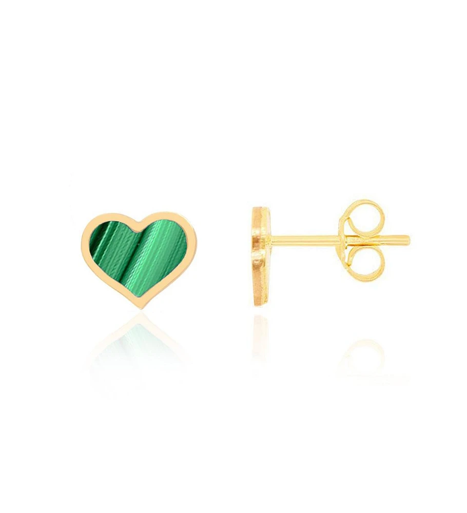 The Lovery Large Malachite Heart Stud Earrings 14k Gold