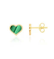 The Lovery Large Malachite Heart Stud Earrings 14k Gold