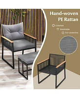 Gymax 5 Piece Patio Conversation Set Pe Rattan Wicker Chairs w/ 2 Ottomans Soft Cushions