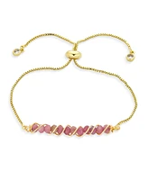 Bling Jewelry Fashion Bolo Bracelet with Natural Pink Tourmaline Aquamarine Turquoise Gold Plated