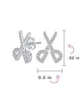 Bling Jewelry Whimsical Scissors Cz Stud Earrings for Hairdressers in Sterling Silver