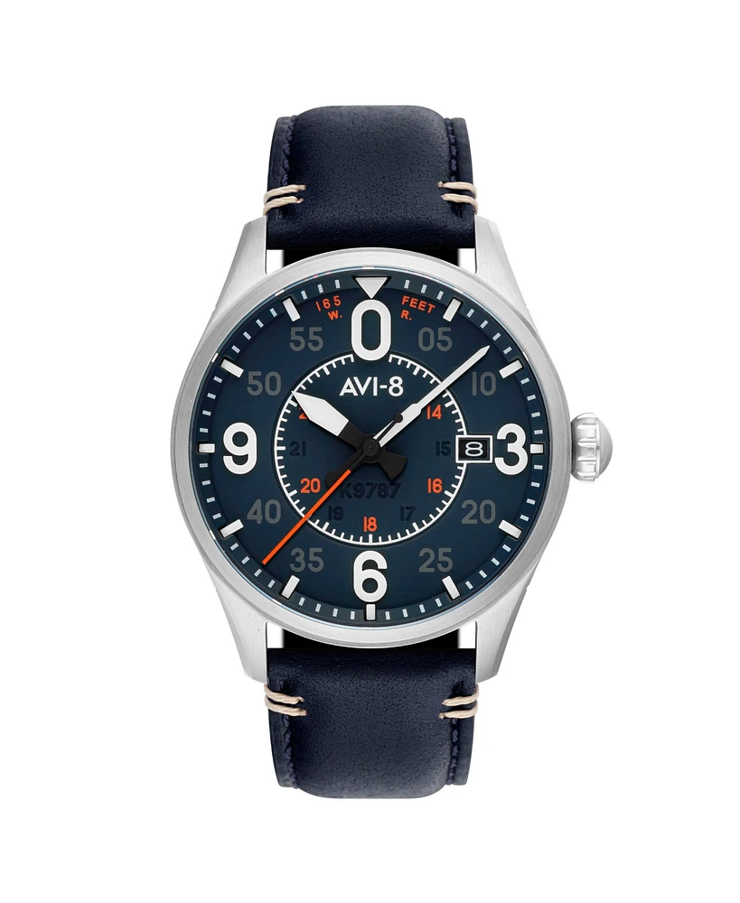 Avi-8 Men's Spitfire Smith Automatic Blue Leather Strap Watch