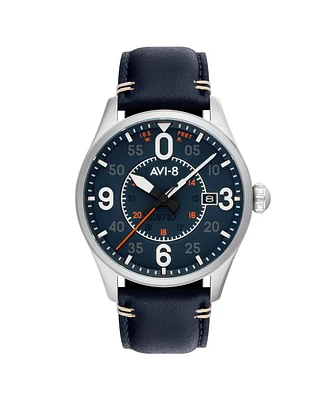 Avi-8 Men's Spitfire Smith Automatic Blue Leather Strap Watch