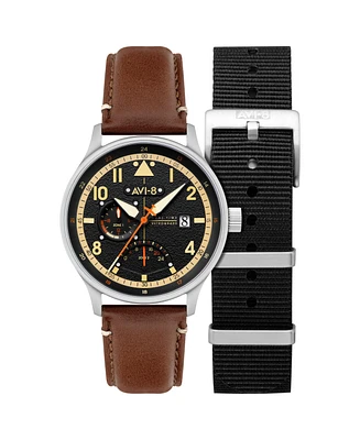 Avi-8 Men's Hawker Hurricane Mckellar Dual-Time Leather Strap Watch