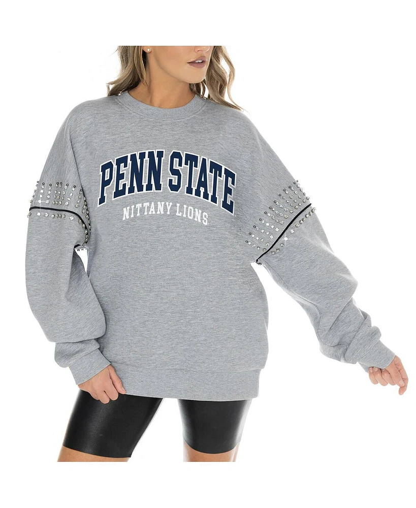 Gameday Couture Women's Heather Gray Penn State Nittany Lions Competitive Edge Oversized Fleece Pullover Sweatshirt