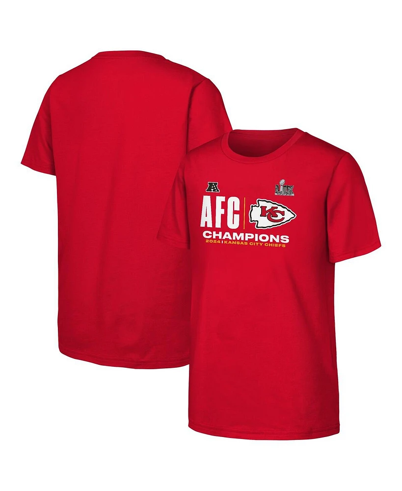 Fanatics Big Boys and Girls Red Kansas City Chiefs 2024 Afc Champions Hail Mary T-Shirt