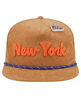 New Era Men's Tan New York Knicks Victory Grove Corduroy Sneaker Pin Golfer Adjustable Hat