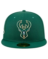 New Era Men's Hunter Green Milwaukee Bucks Throwback Pennant 59FIFTY Fitted Hat