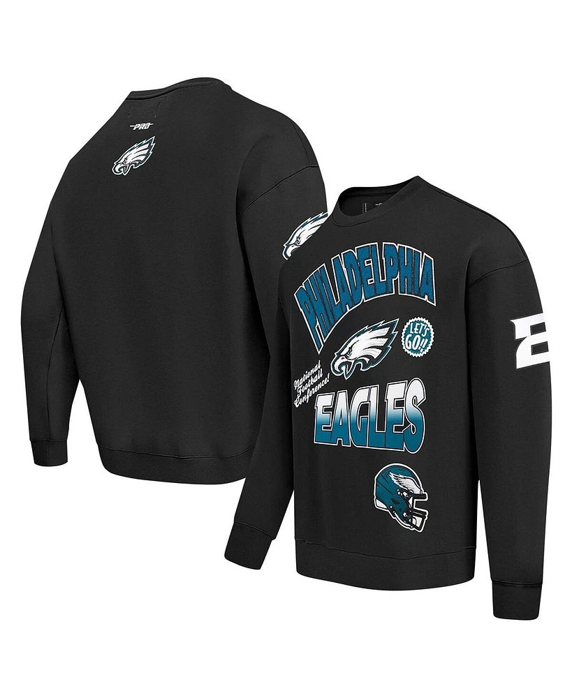 Pro Standard Men's Black Philadelphia Eagles Turn It Up Drop Shoulder Pullover Sweatshirt