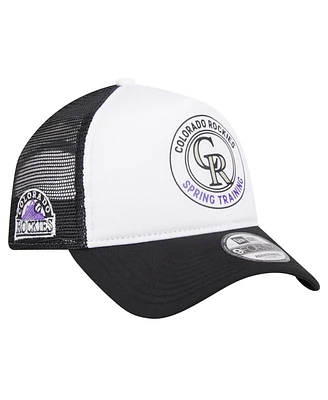 New Era Men's White/Black Colorado Rockies Spring Training Circle Foam A-Frame 9FORTY Trucker Adjustable Hat