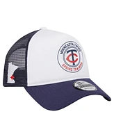 New Era Men's White/Navy Minnesota Twins Spring Training Circle Foam A-Frame 9FORTY Trucker Adjustable Hat